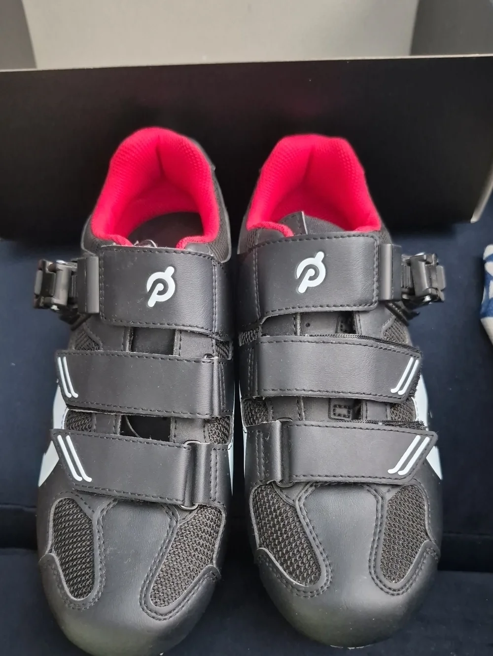 Peloton Women’s Black Cycling Shoe with Red Interior and White Accent